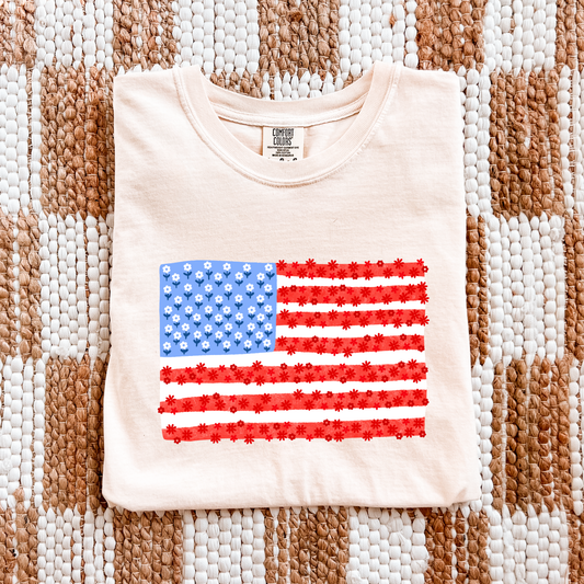 Comfort Colors 4th of July Daisy Floral Flag Tee - choose your color