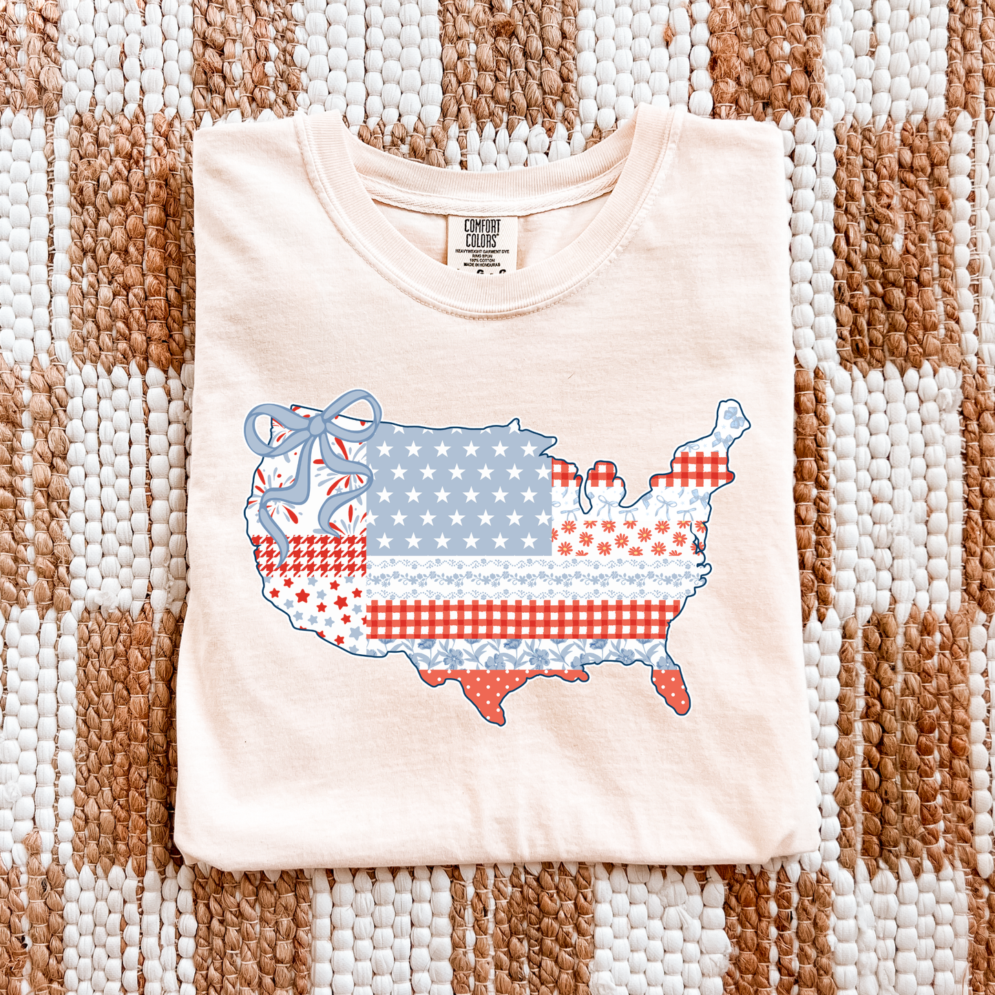 Comfort Colors Preppy Quilted USA Map Tee - choose your color
