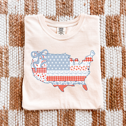 Comfort Colors Preppy Quilted USA Map Tee - choose your color