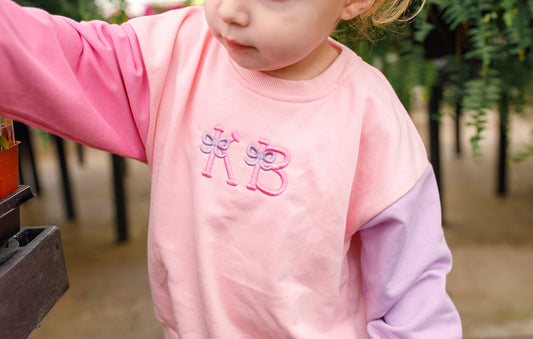 Custom Embroidered Colorblock Crewneck Sweatshirt or Bubble Romper