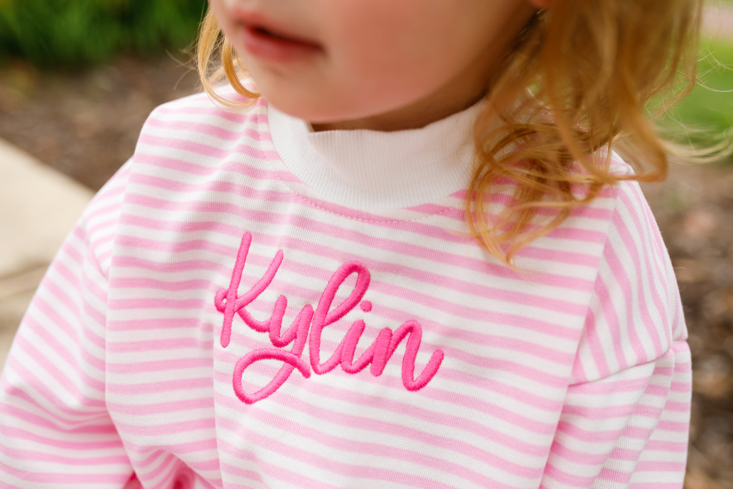 Pink Striped Mock Neck Shorts Set - Optional Custom Embroidery