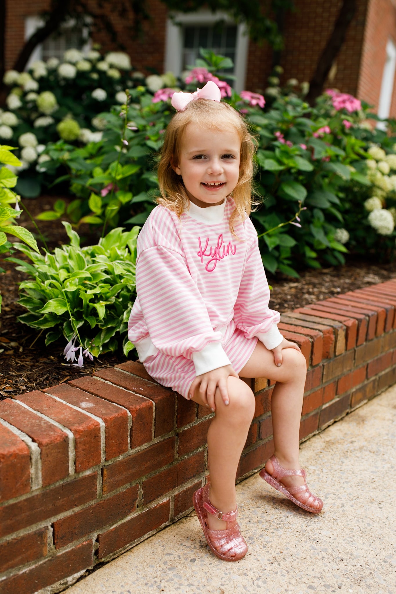 Pink Striped Mock Neck Shorts Set - Optional Custom Embroidery