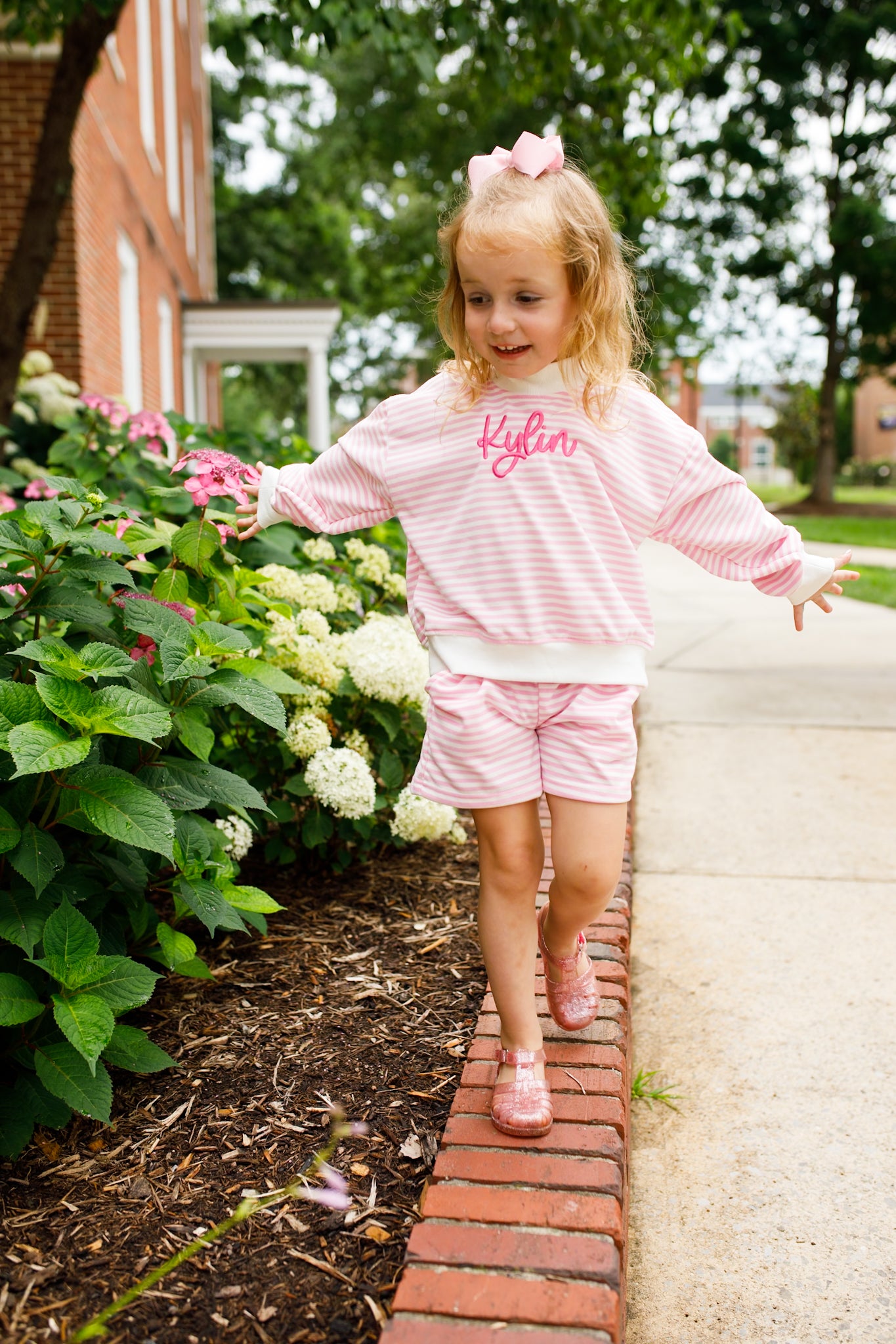Pink Striped Mock Neck Shorts Set - Optional Custom Embroidery