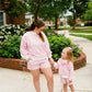 Women's Pink Striped Mock Neck Shorts Set - Mommy & Me Matching