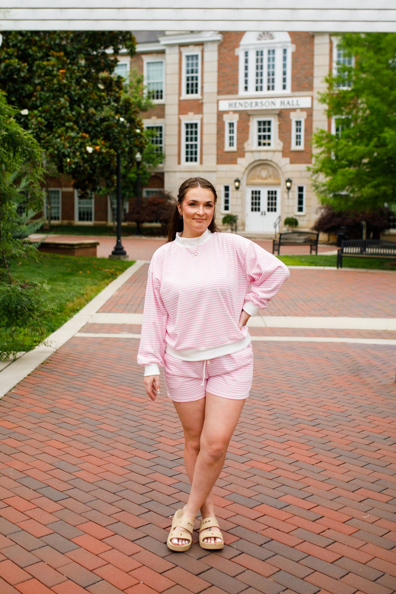Women's Pink Striped Mock Neck Shorts Set - Mommy & Me Matching
