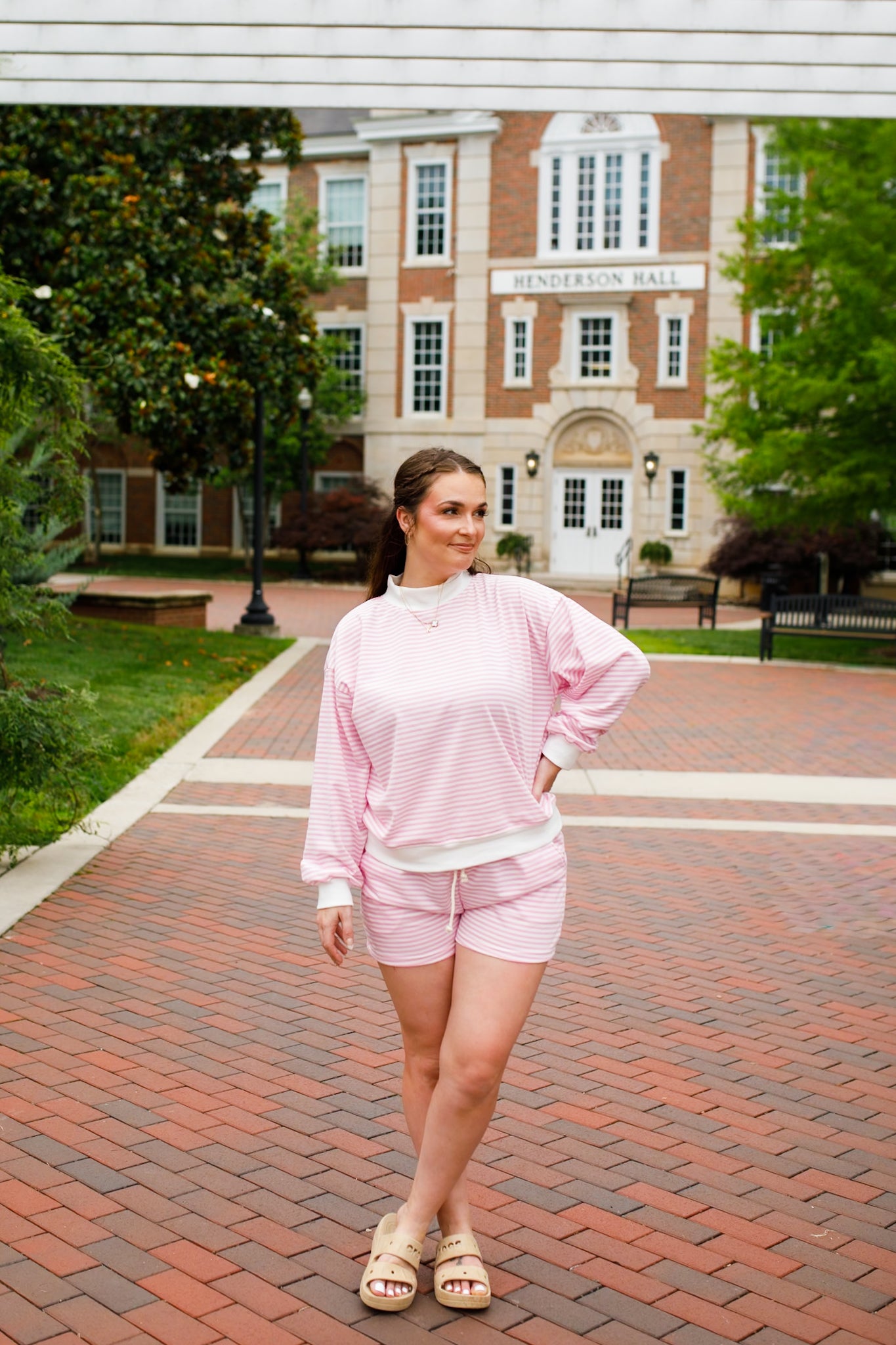 Women's Pink Striped Mock Neck Shorts Set - Mommy & Me Matching