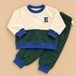 Custom Embroidered Organic Cotton Colorblock Jogger Set — Cream. Blue & Green