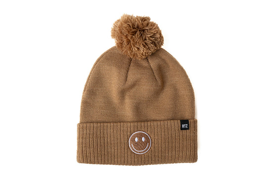 Latte Smiley Pom Pom Hat