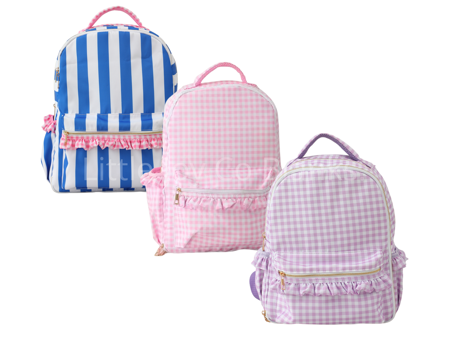 Custom Embroidered Ruffle Backpack - Gingham or Stripes