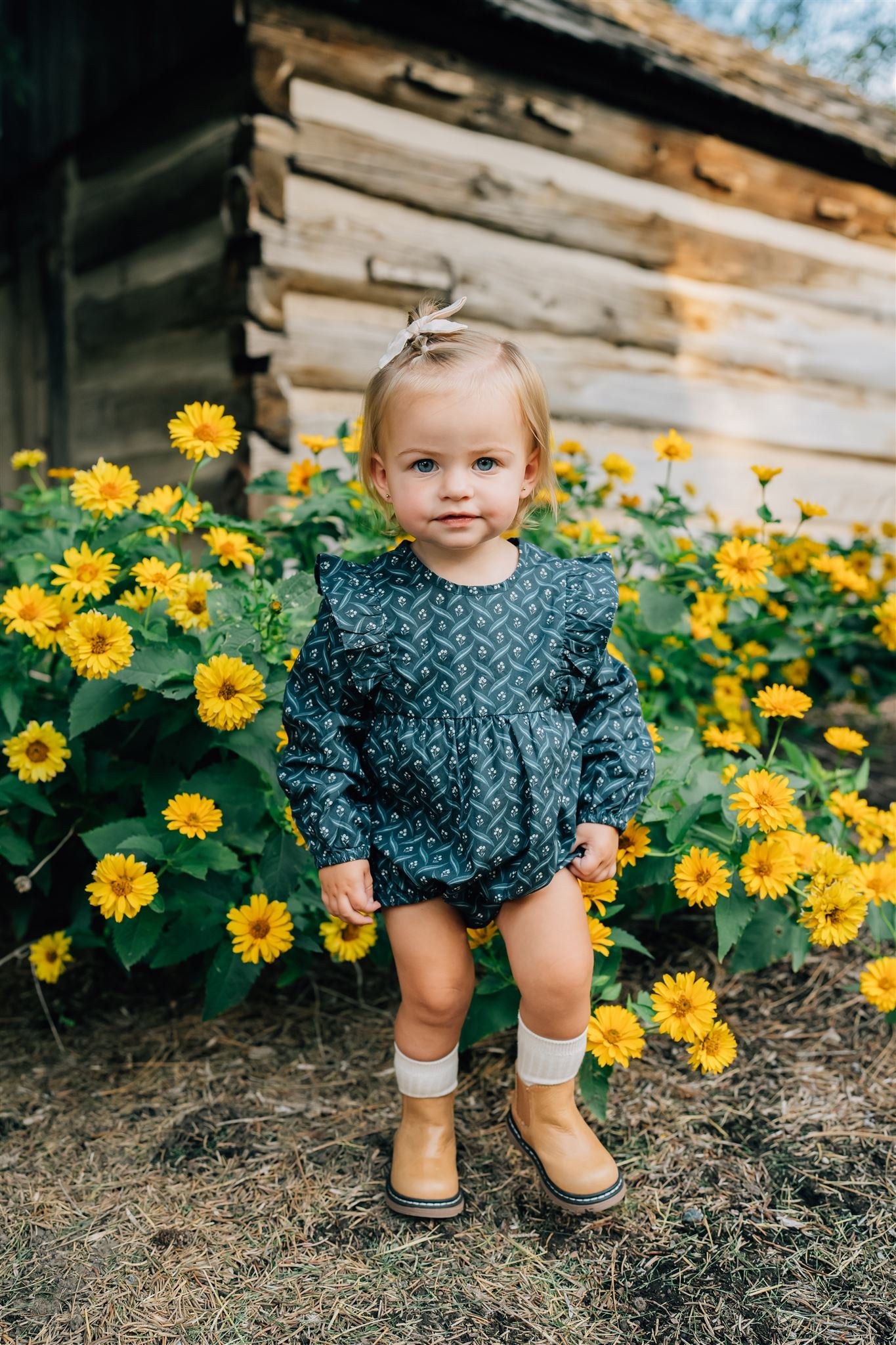 Navy Berry Long Sleeve Ruffle Bubble Romper