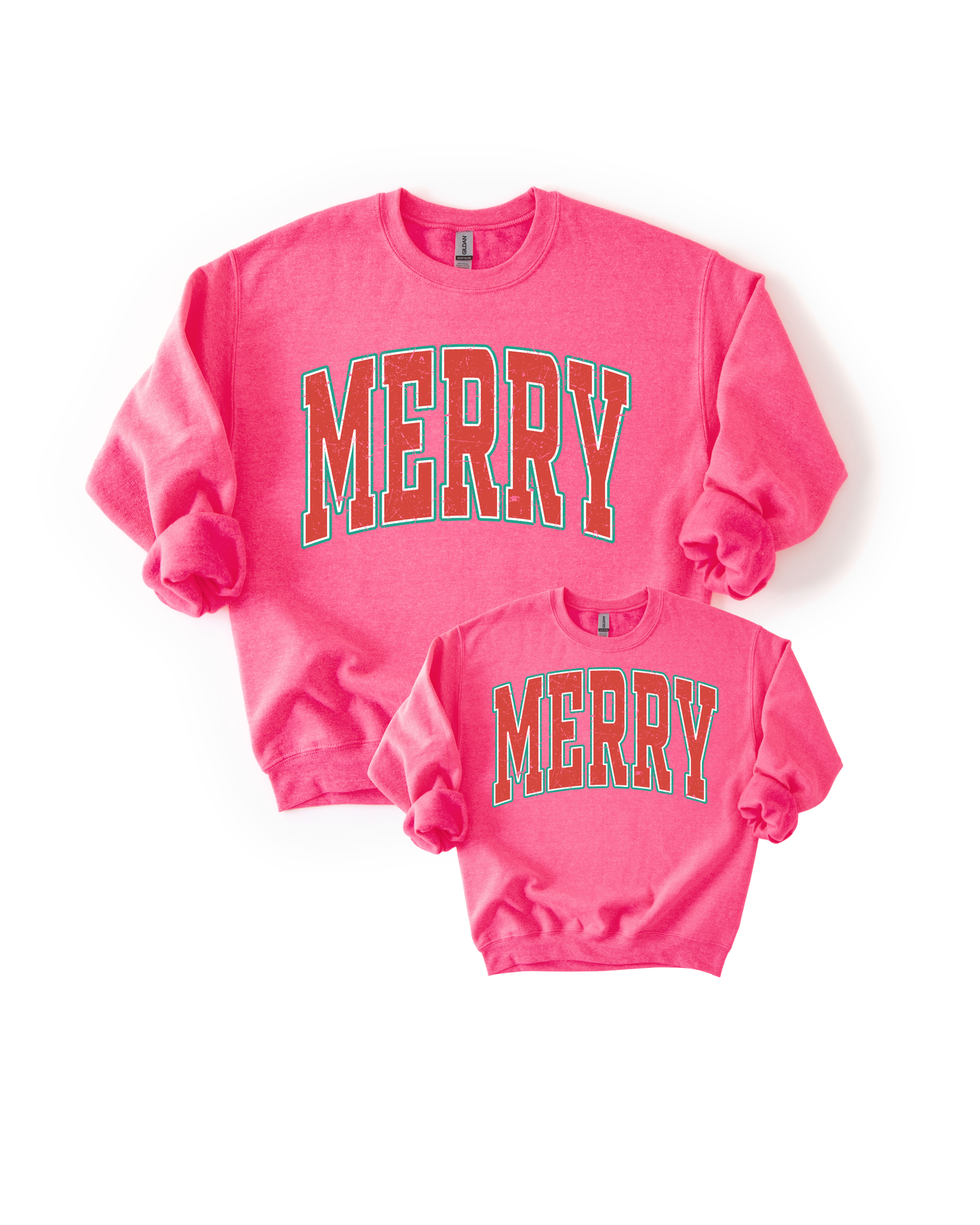 Neon Pink MERRY Varsity Mama + Me Sweatshirt