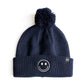 Navy Smiley Pom Pom Hat