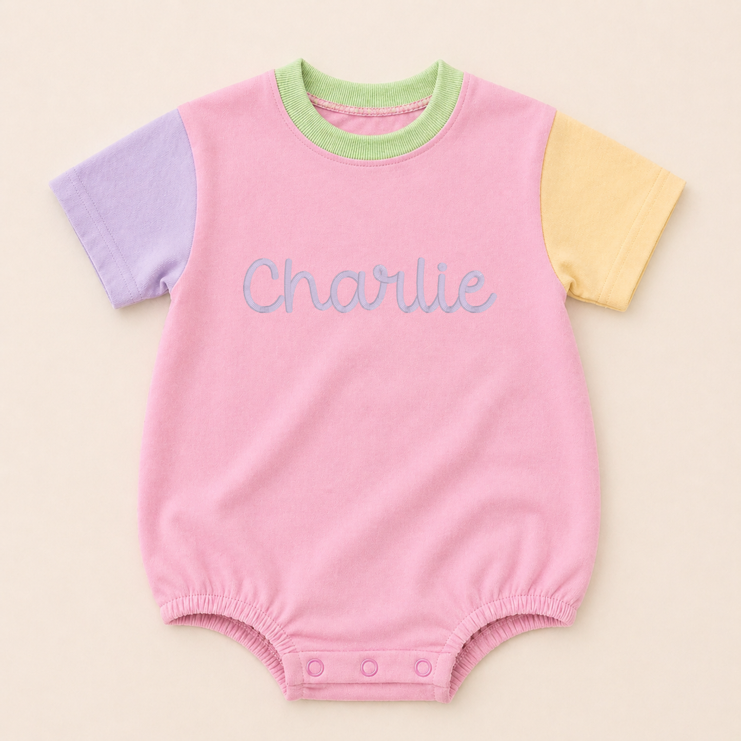 Custom Embroidered Colorblock T-Shirt Romper