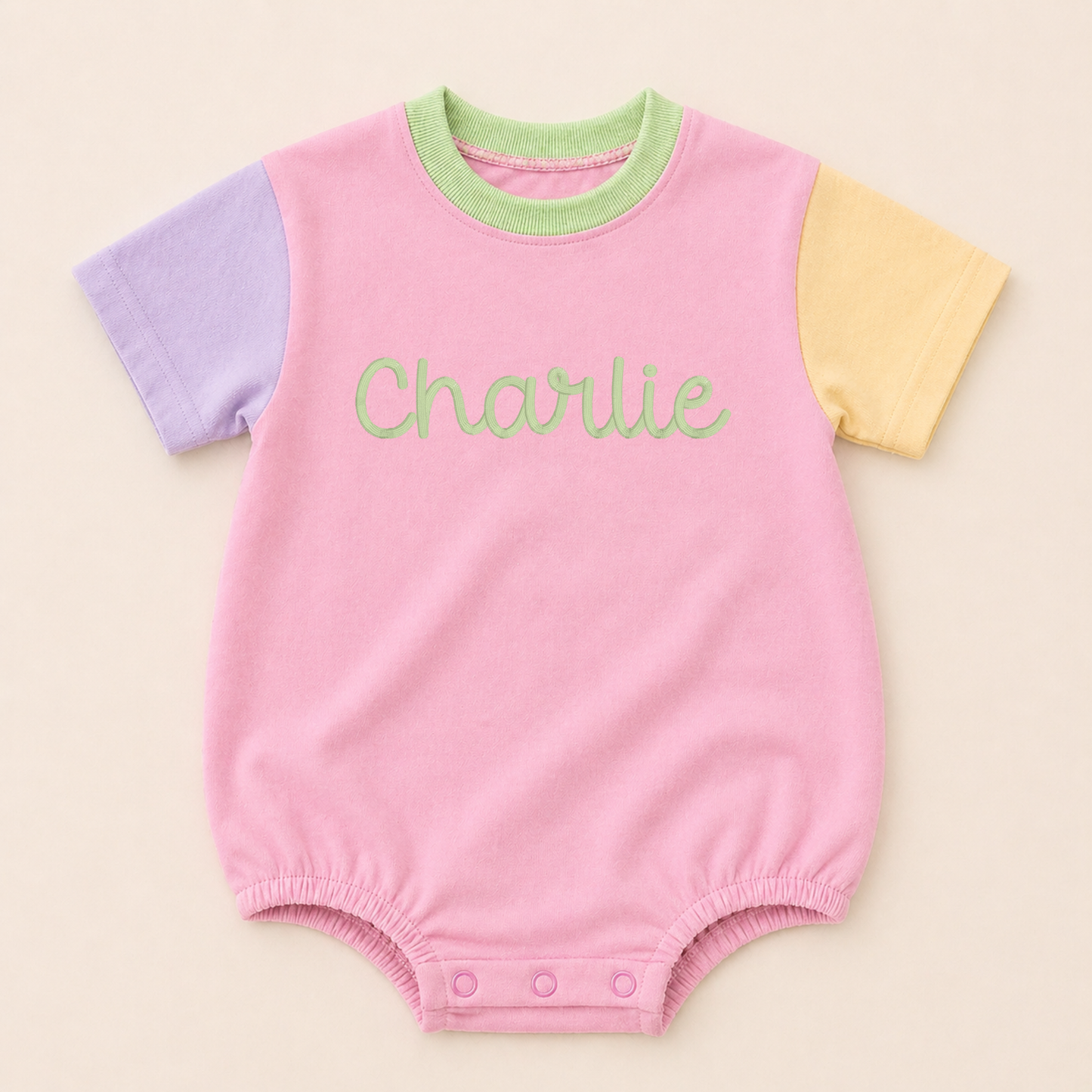 Custom Embroidered Colorblock T-Shirt Romper