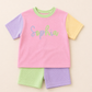 Custom Embroidered Girls Colorblock Tee & Bamboo Shorts Set