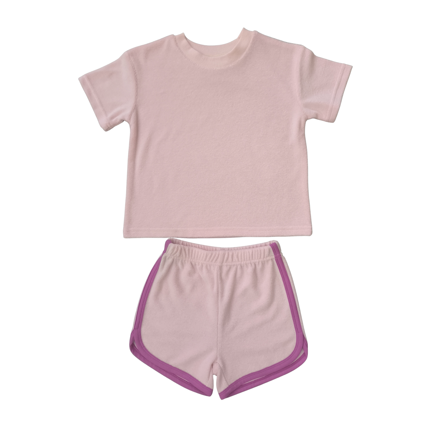 Custom Embroidered Organic Cotton Terry Shorts Set - Pink & Purple