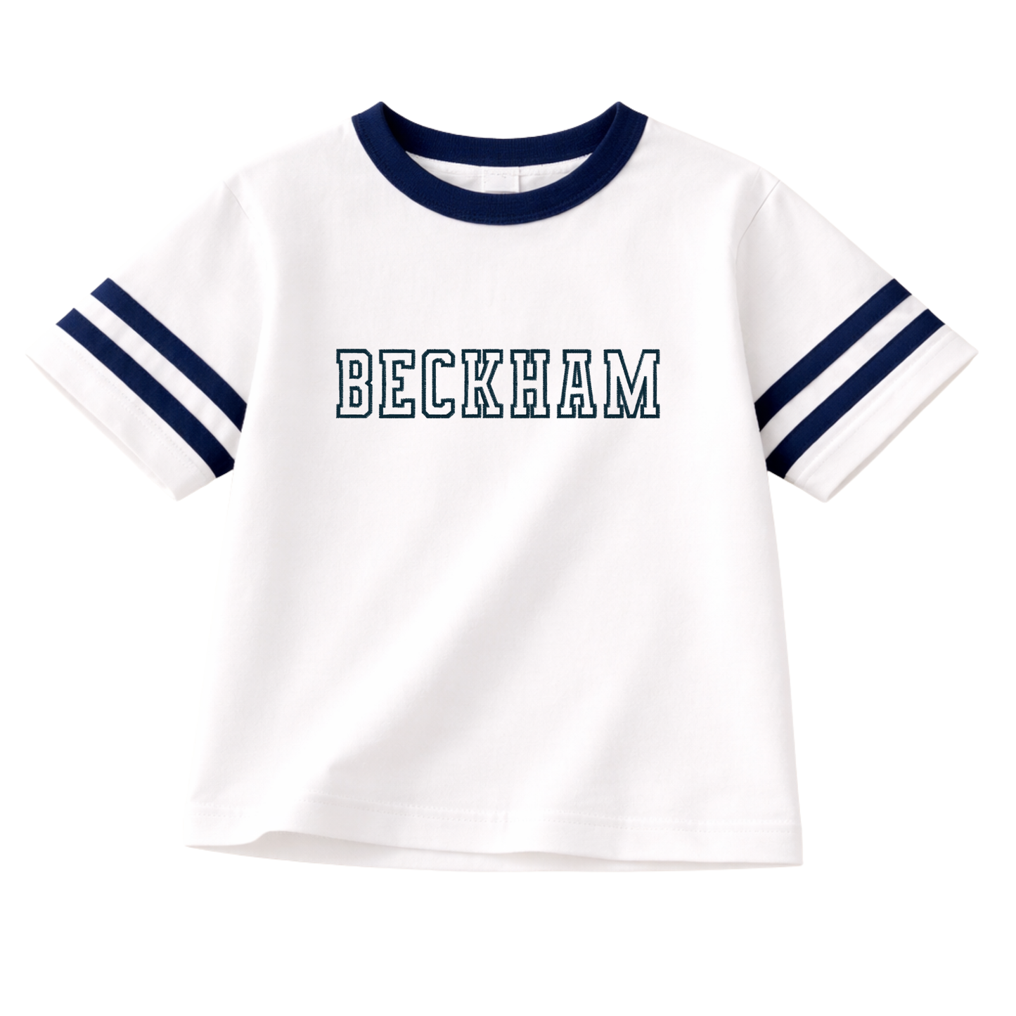 Custom Embroidered Navy Varsity Striped Oversized Tee