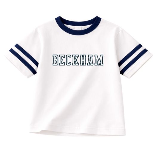 Custom Embroidered Navy Varsity Striped Oversized Tee