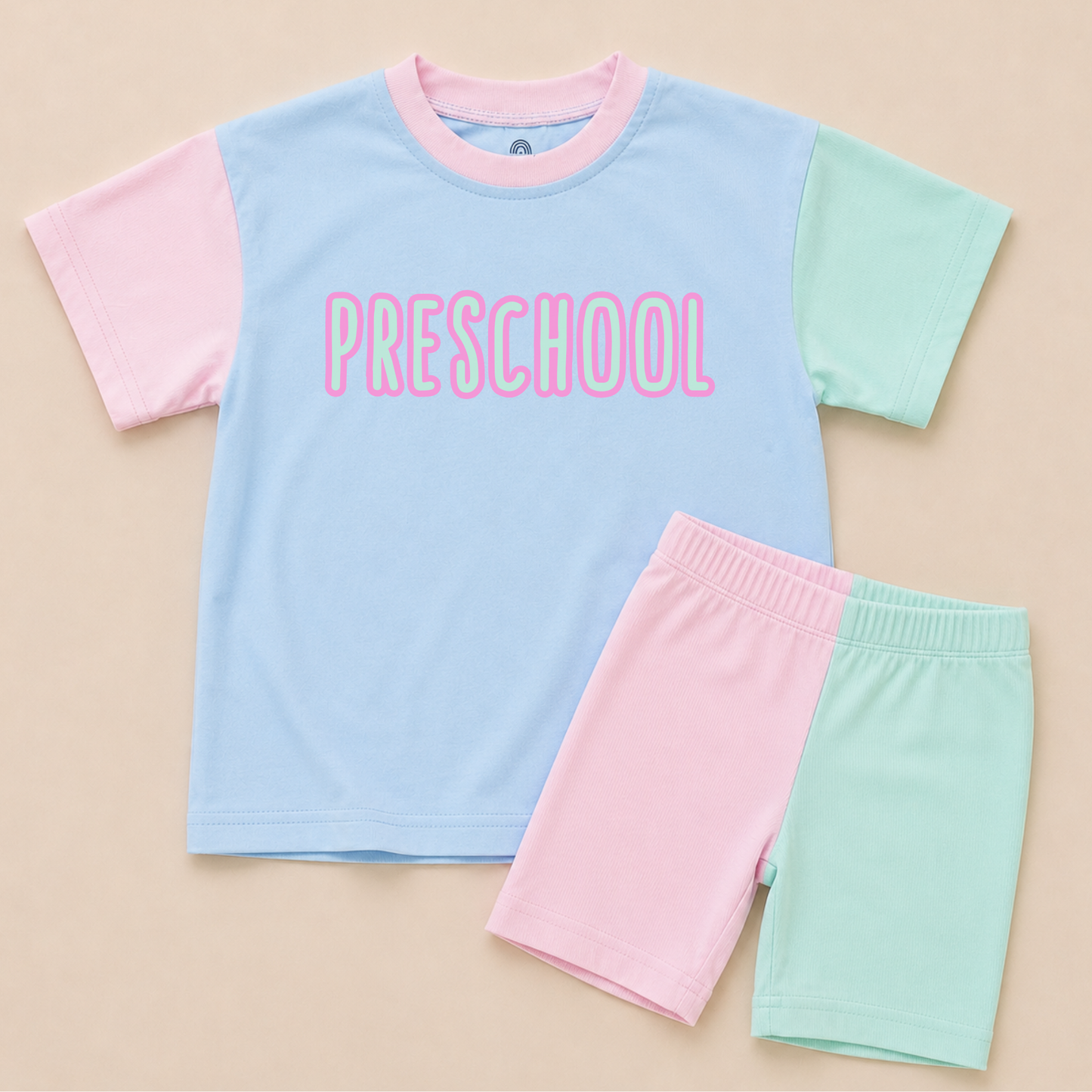 Back to School Girls Colorblock Tee & Bamboo Shorts Set - Grade Level
