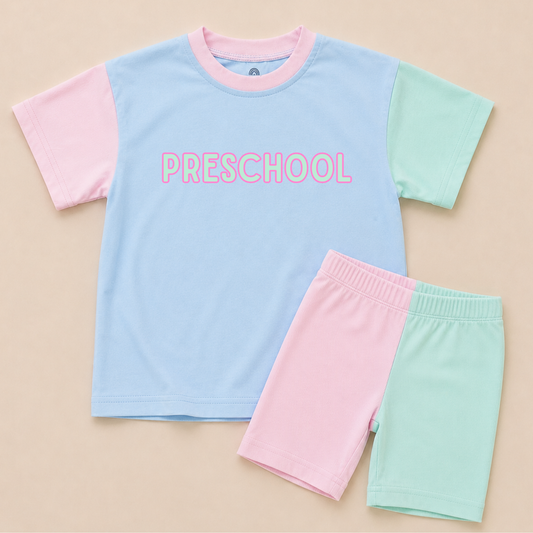 Back to School Girls Colorblock Tee & Bamboo Shorts Set - Grade Level