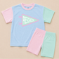 Back to School Girls Colorblock Tee & Bamboo Shorts Set - Grade Level Pennant