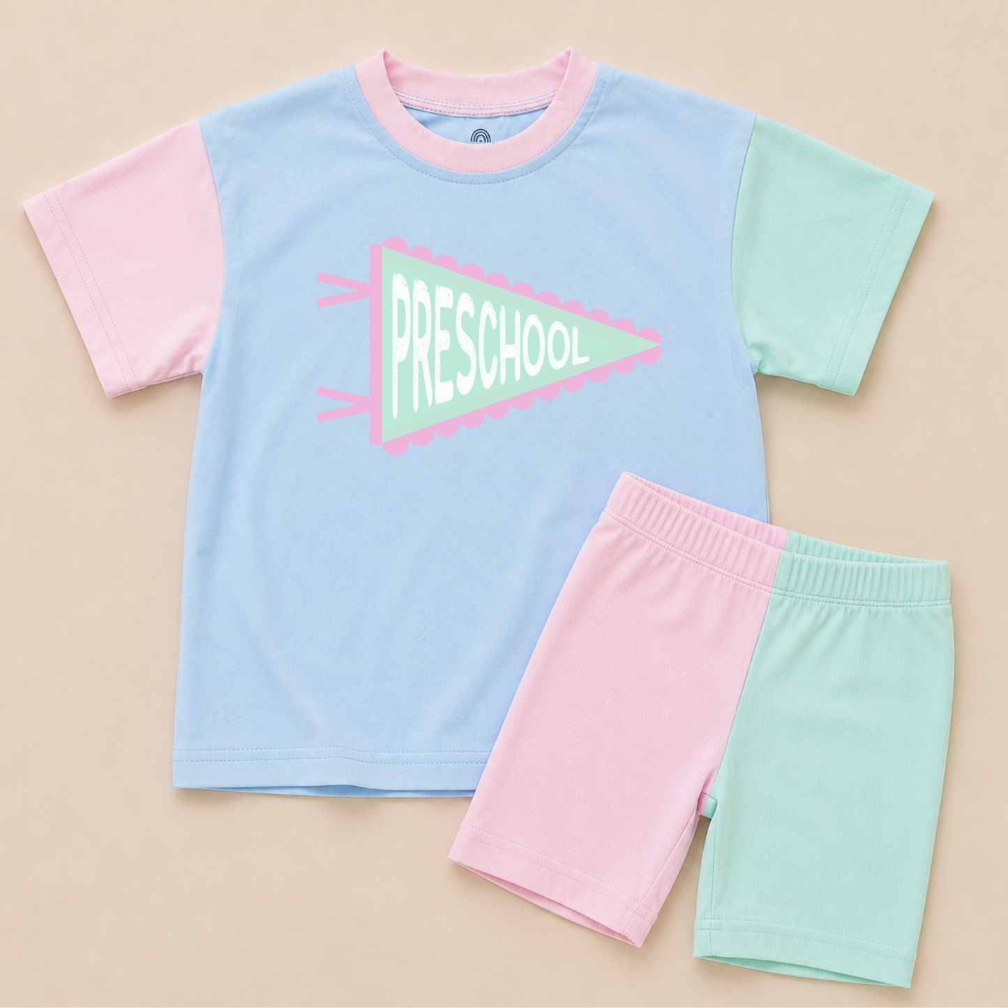 Back to School Girls Colorblock Tee & Bamboo Shorts Set - Grade Level Pennant