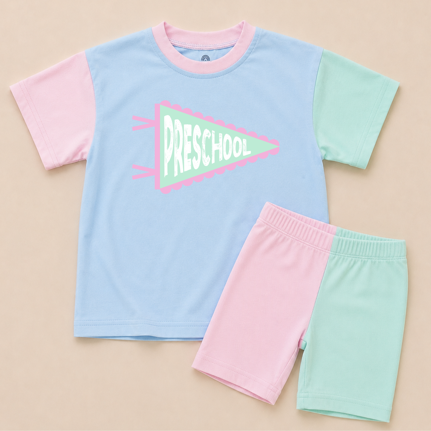 Back to School Girls Colorblock Tee & Bamboo Shorts Set - Grade Level Pennant