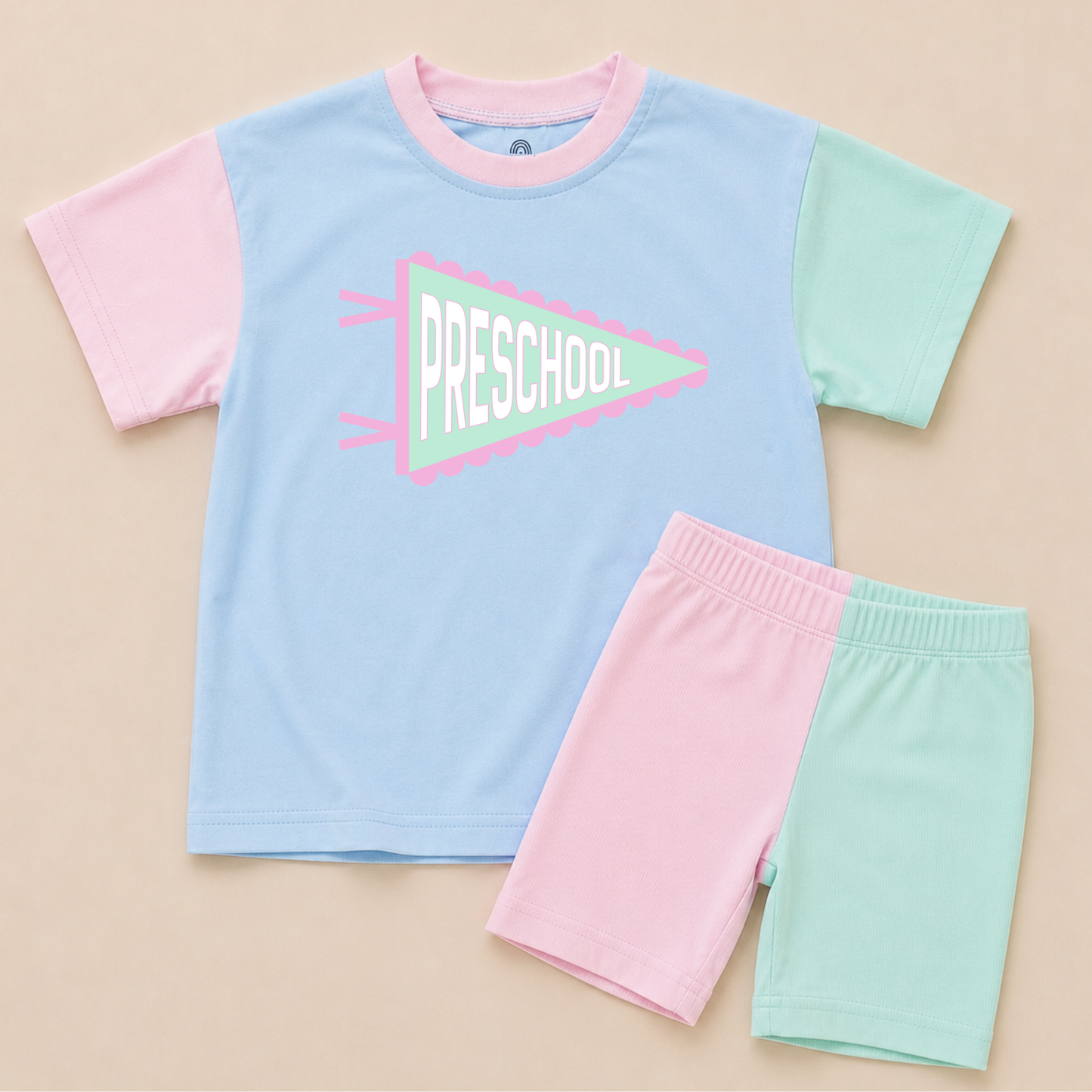 Back to School Girls Colorblock Tee & Bamboo Shorts Set - Grade Level Pennant