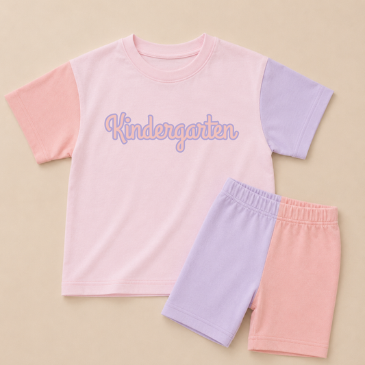 Back to School Pink Colorblock Tee & Bike Shorts Set - Grade Level