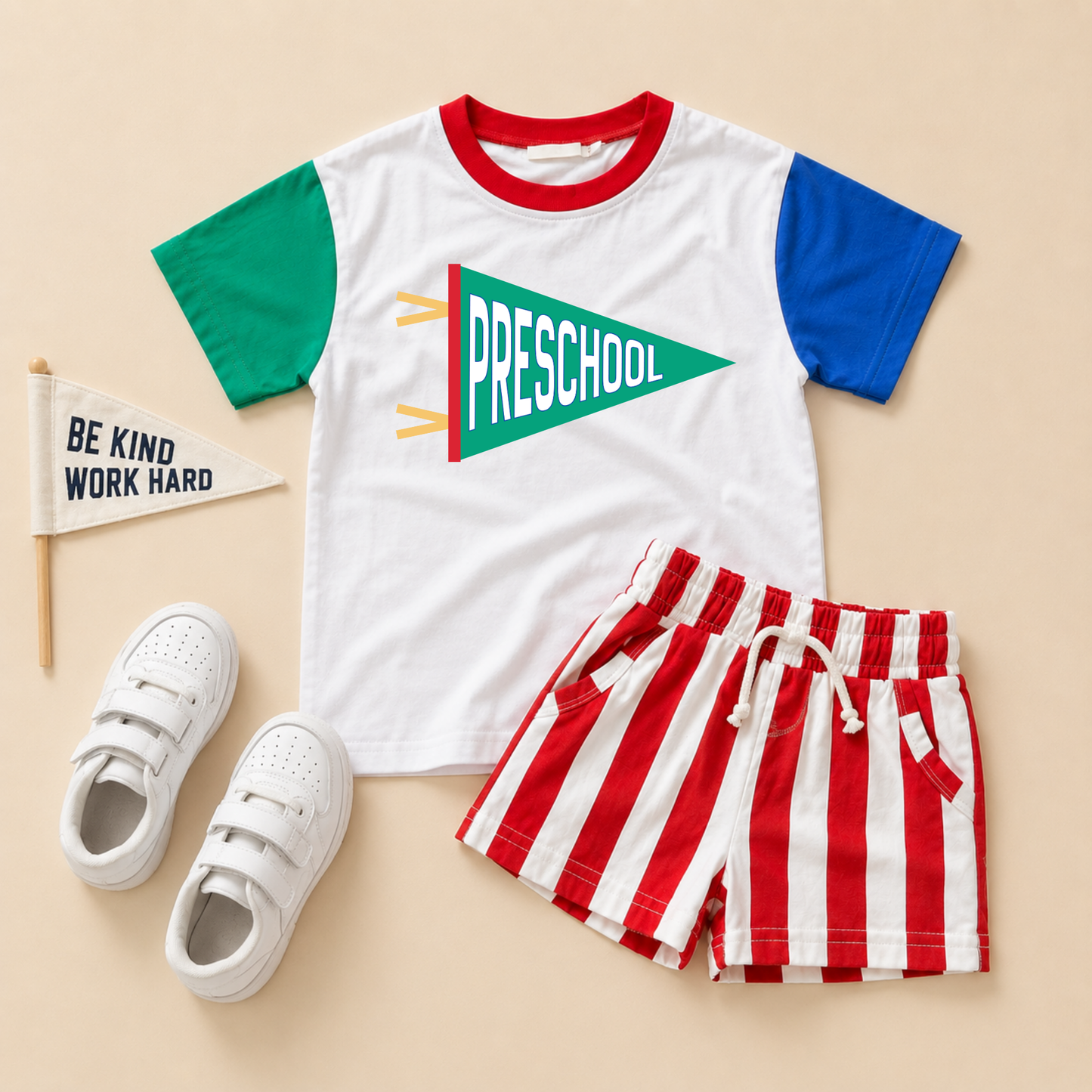 Back to School Retro Colorblock T-Shirt Romper or Oversized Tee - Grade Level Pennant
