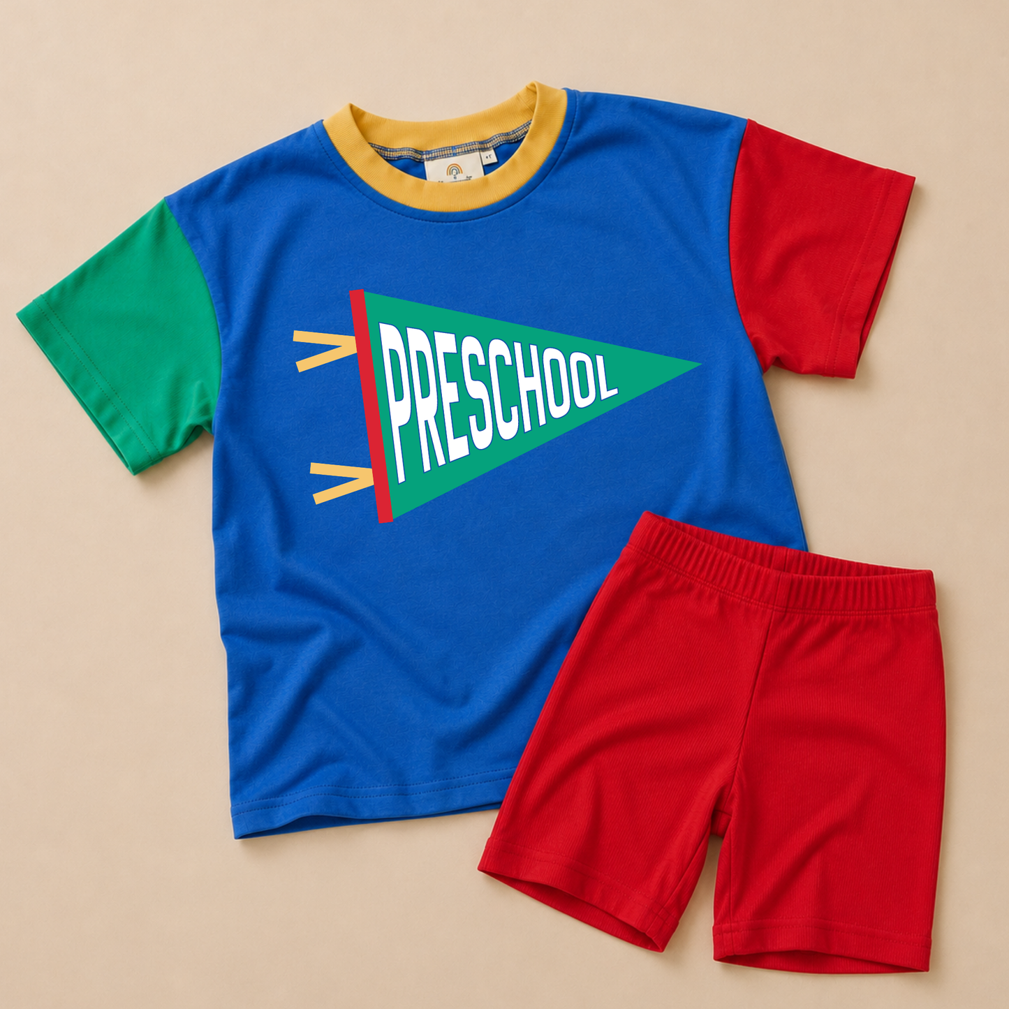 Back to School 90s Colorblock T-Shirt Romper or Oversized Tee - Grade Level Pennant