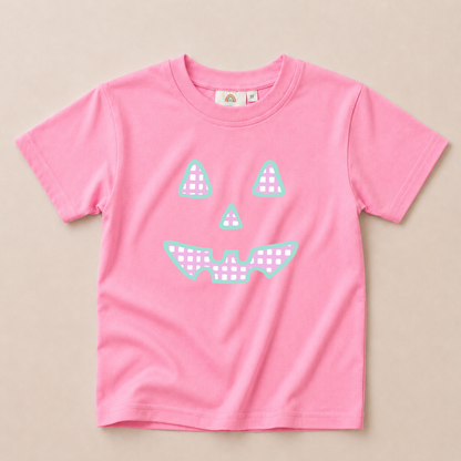 Pastel Gingham Jack-o-Lantern Tee or Bubble Romper