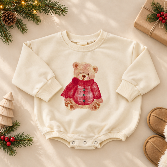 Christmas Teddy Bear Sweatshirt or Romper
