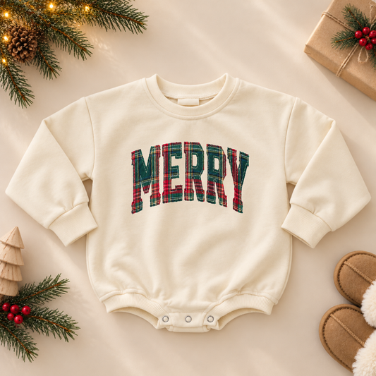 Merry Plaid Patchwork Sweatshirt or Romper