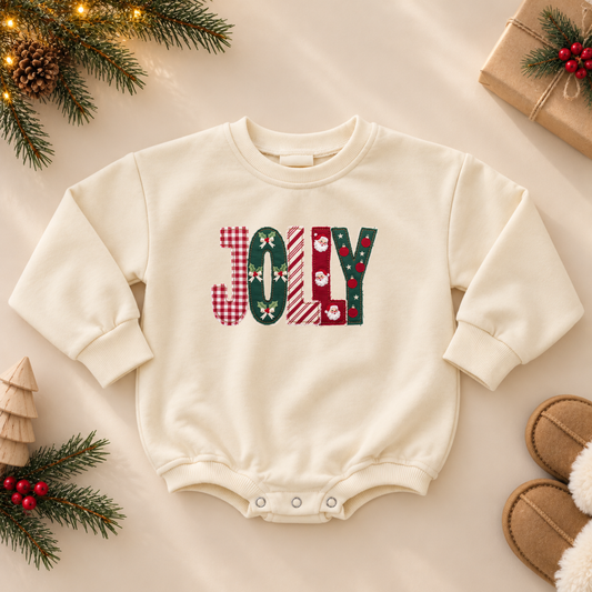 Patchwork Jolly Christmas Sweatshirt or Romper