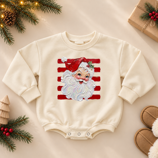 Vintage Santa Striped Sweatshirt or Romper
