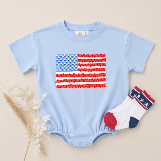 4th of July Daisy Floral Flag Tee or Bubble Romper