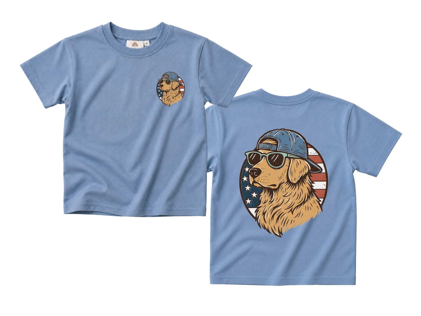 Patriotic Golden Retriever Tee or T-Shirt Romper - more colors