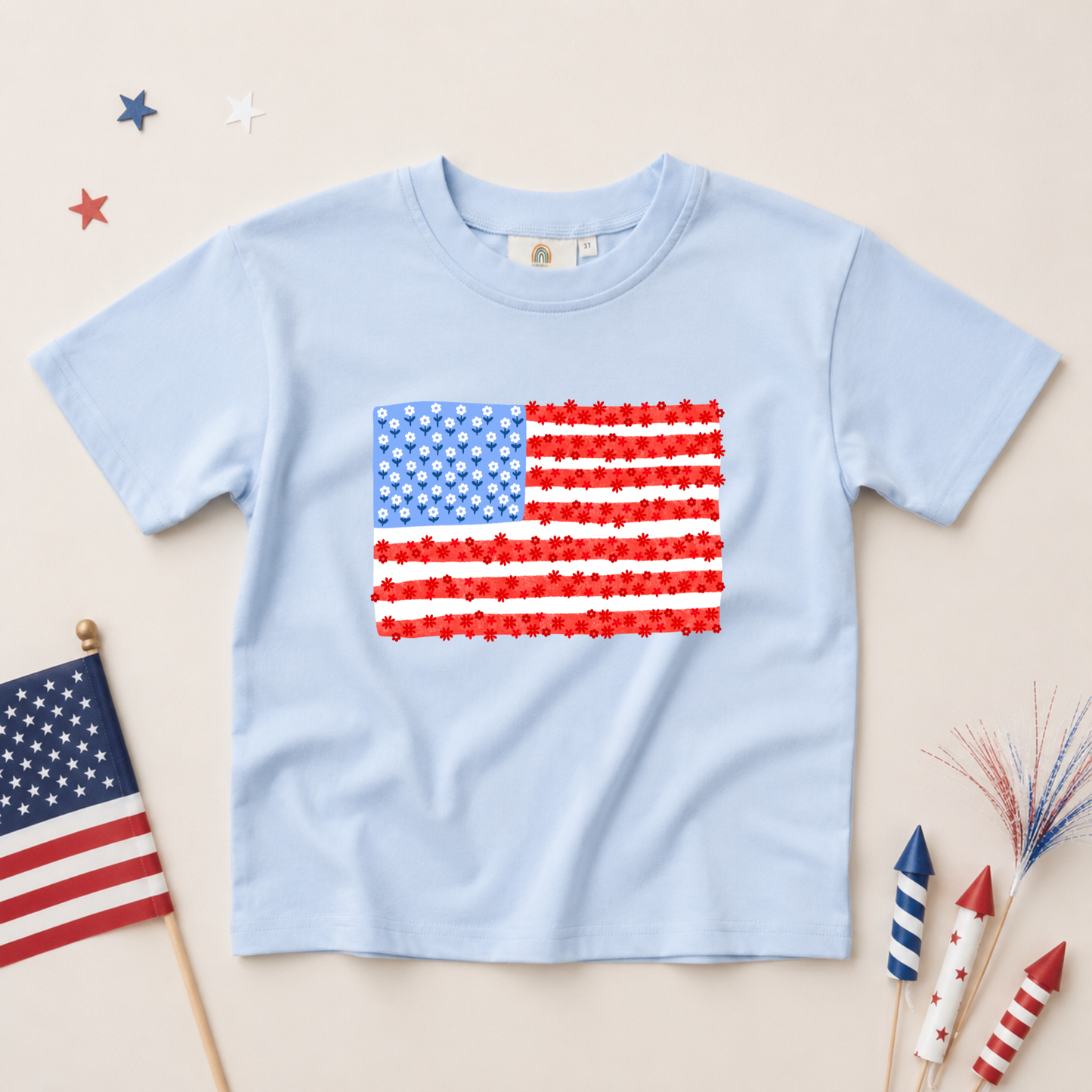 4th of July Daisy Floral Flag Tee or Bubble Romper
