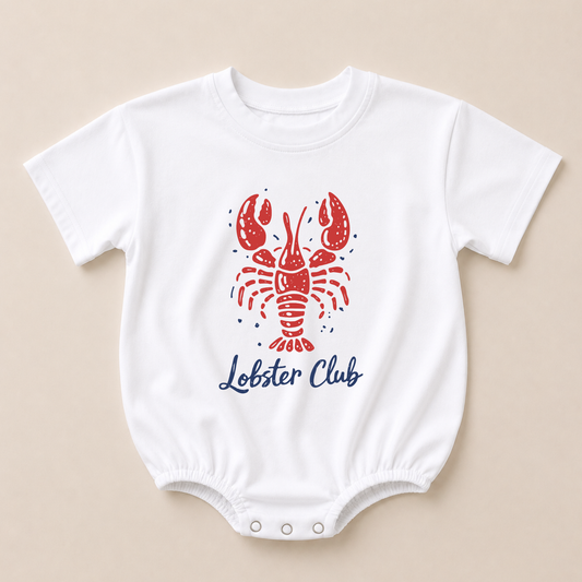 Lobster Club Tee or T-Shirt Romper w/Optional Striped Shorts