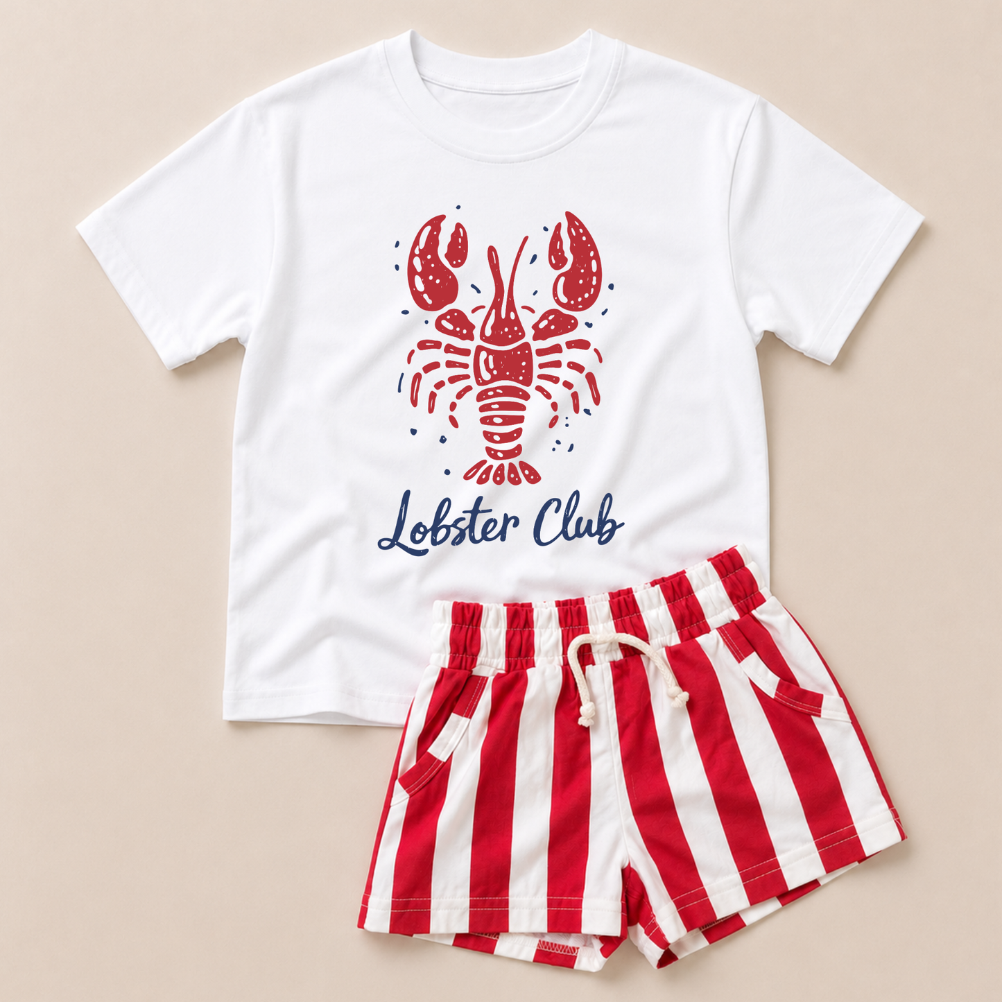 Lobster Club Tee or T-Shirt Romper w/Optional Striped Shorts