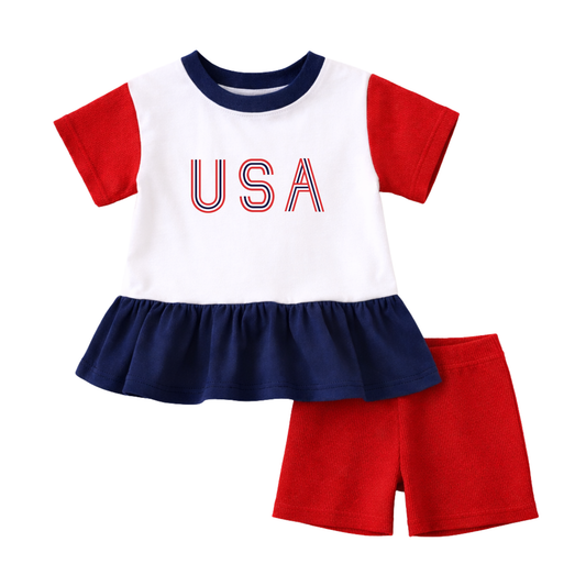 Retro USA Colorblock Peplum Set
