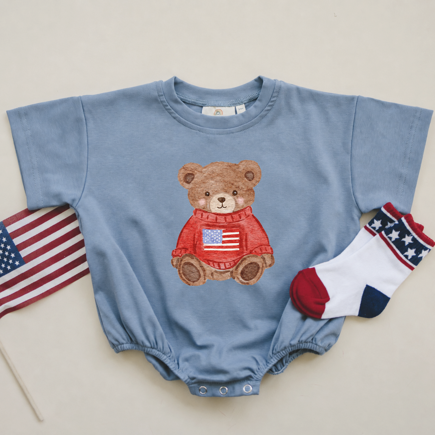 Patriotic Teddy Bear Tee or T-Shirt Romper - more colors