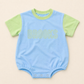 Custom Embroidered Colorblock T-Shirt Romper - Blue & Green