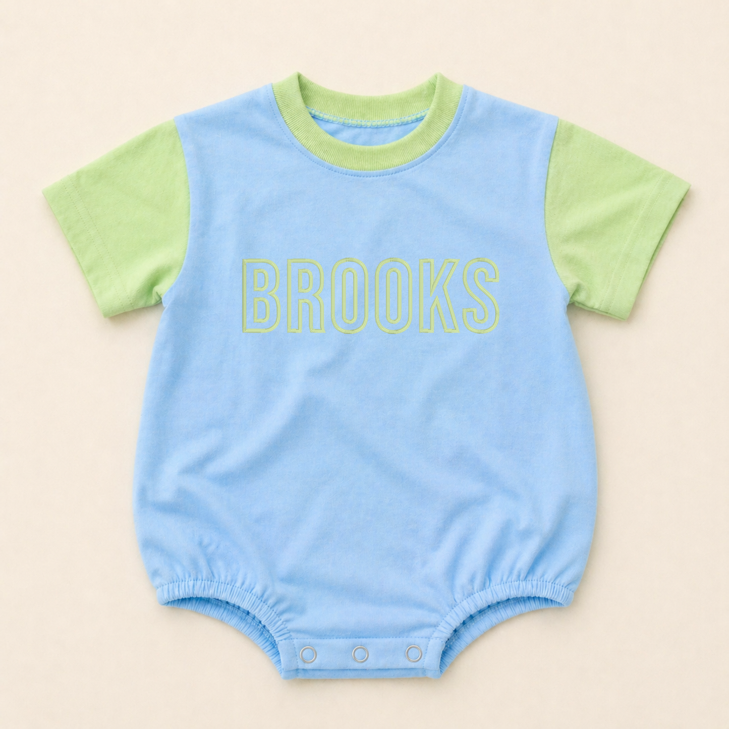 Custom Embroidered Colorblock T-Shirt Romper - Blue & Green