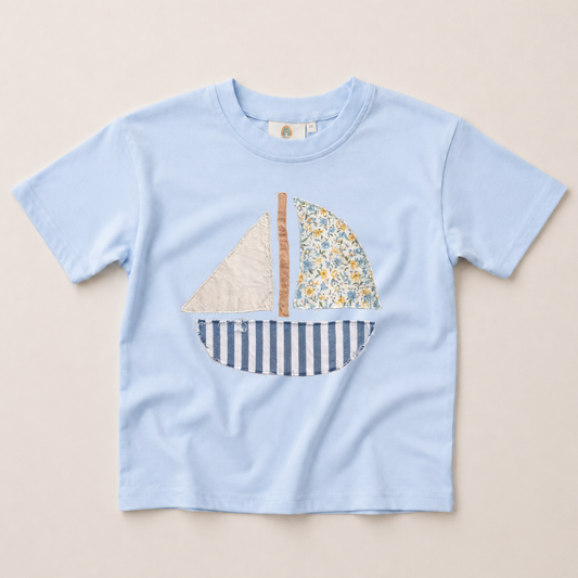 Patchwork Sailboat Graphic Tee or Bubble Romper