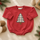 Patchwork Plaid Christmas Tree Crewneck Sweatshirt or Romper - Red or Cream