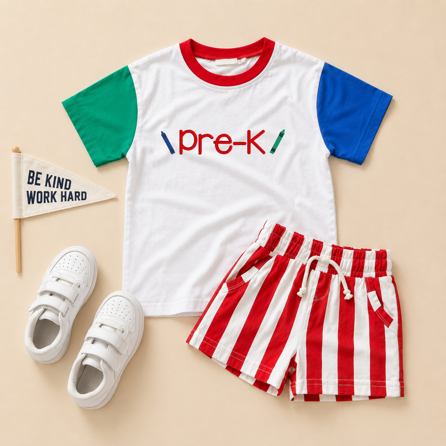 Custom Embroidered Retro Colorblock T-Shirt Romper or Oversized Tee w/Optional Shorts