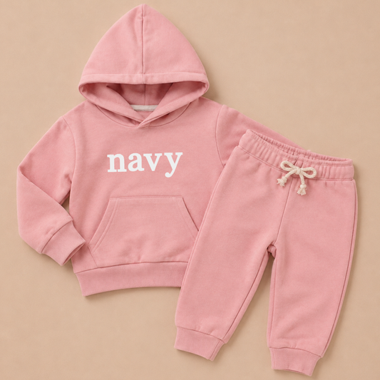 Custom Embroidered Organic Cotton Hooded Jogger Set - Pink