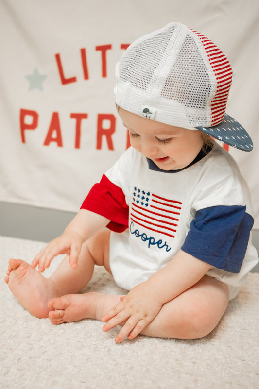 Custom Embroidered 4th of July Colorblock T-Shirt Romper